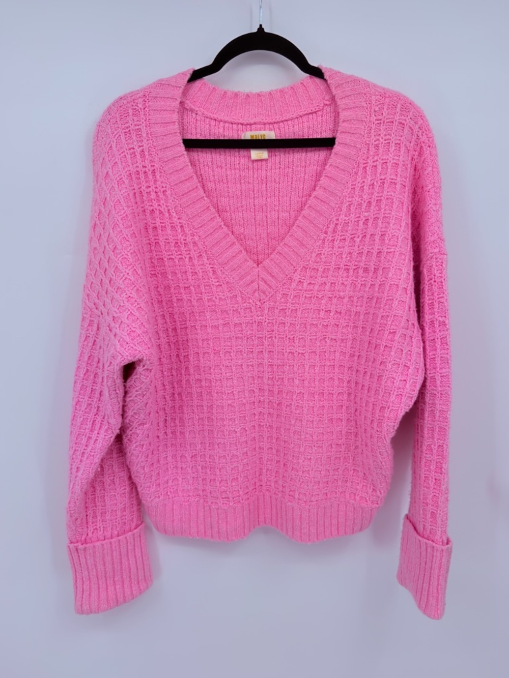 Anthropologie Maeve Pink Waffle Knit Sweater V Neck Cozy Size Large